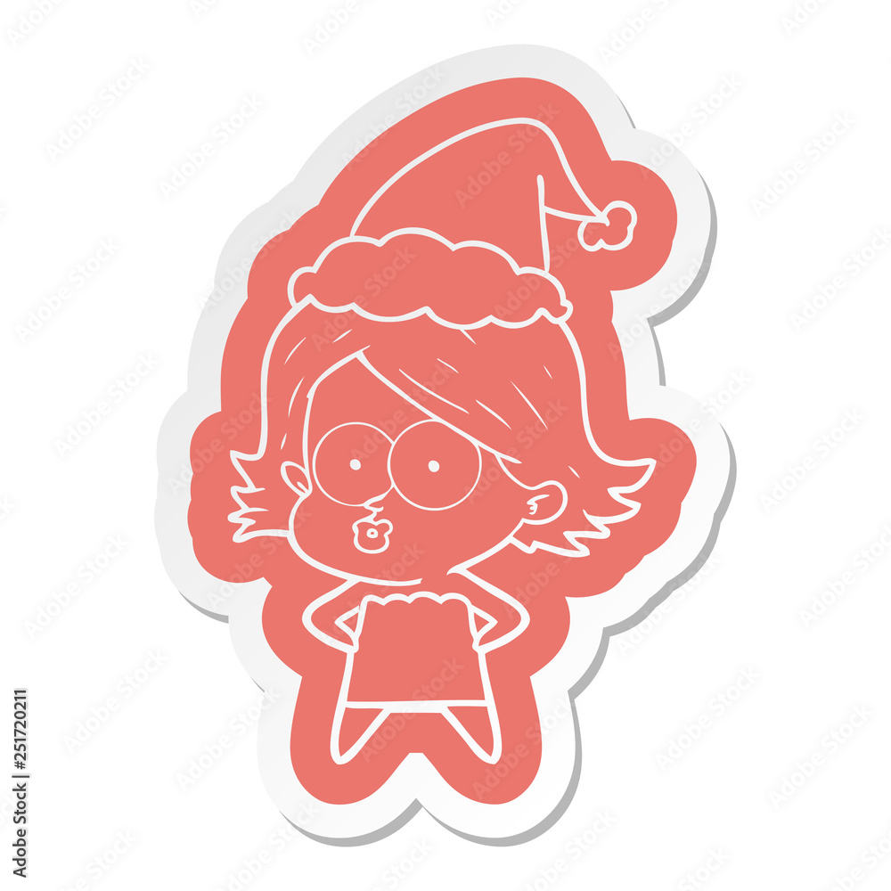 cartoon sticker of a girl pouting wearing santa hat cartoon sticker of a girl pouting wearing santa hat