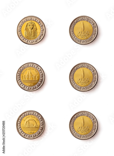 Coins Isolated on White Background, Egyptian Pounds, Memorial Editions, Sphinx, New Alamin, New Capital
