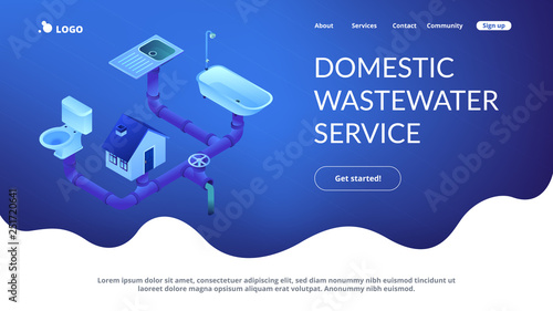 Sewerage system concept isometric 3D landing page.