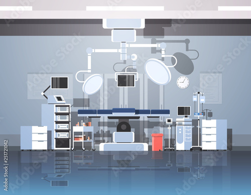 hospital operating table clean medical surgery room intensive therapy modern equipment clinic interior horizontal