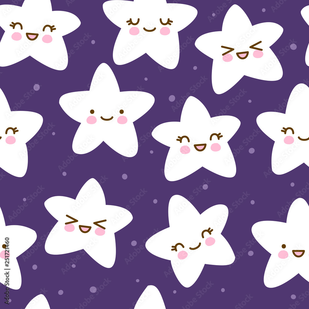 Seamless pattern with kawaii stars