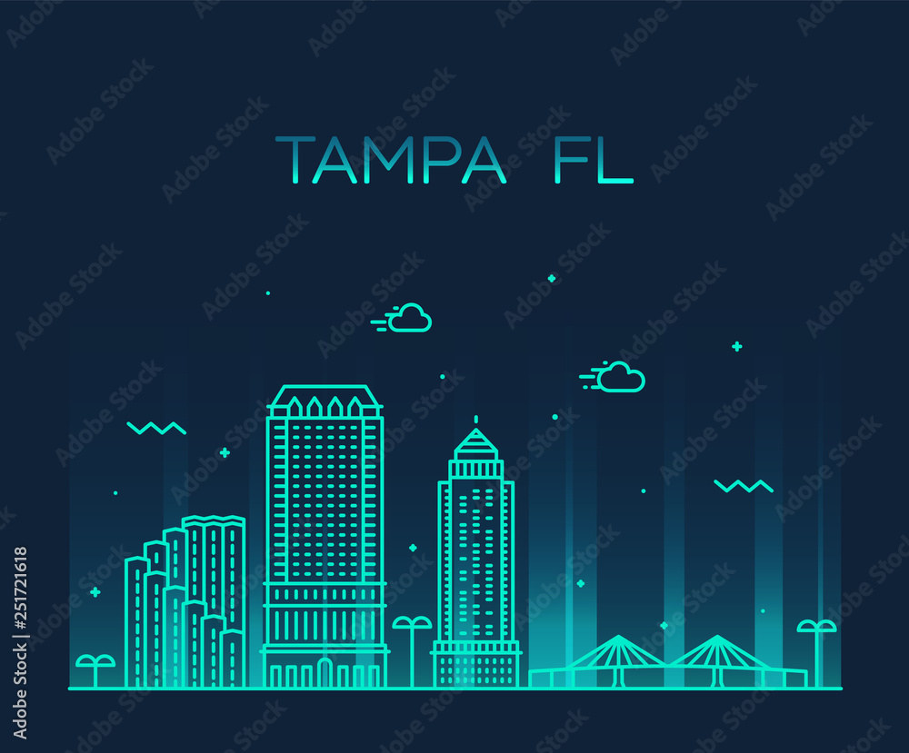 Fototapeta Tampa skyline Hillsborough Florida USA city vector