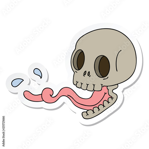 sticker of a quirky hand drawn cartoon skull with tongue