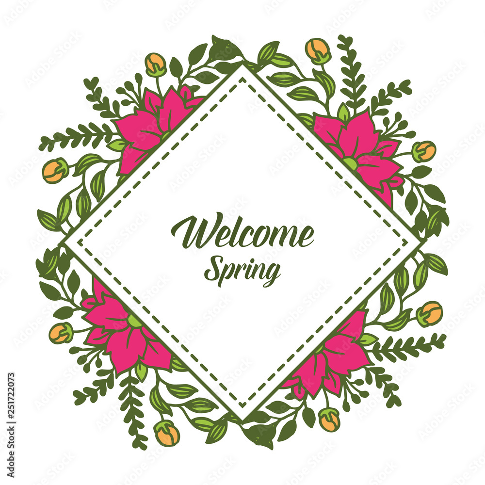 Vector illustration floral frame design white background for greeting card welcome hand drawn