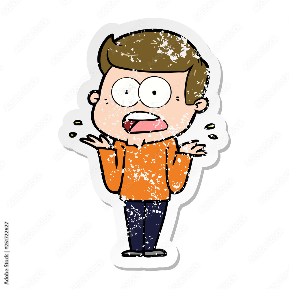 distressed sticker of a cartoon shocked man distressed sticker of a cartoon shocked man
