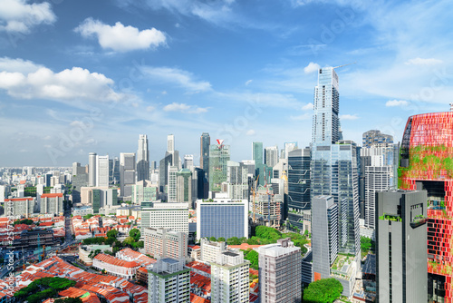 Photography Amazing view of skyscrapers in Singapore. Sunny cityscape