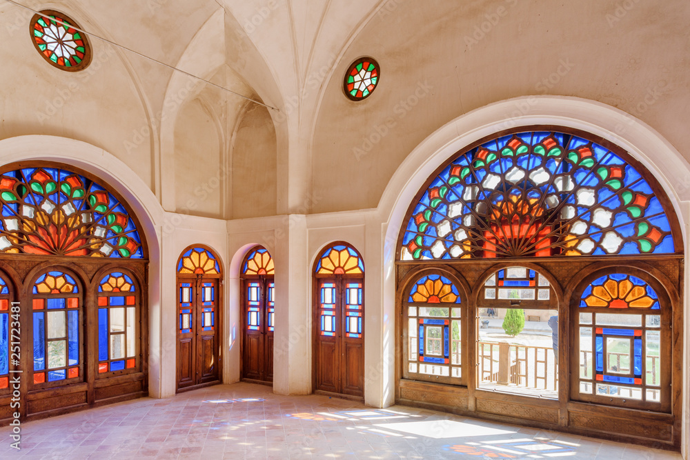 Traditional Iranian stained glass windows, Kashan, Iran