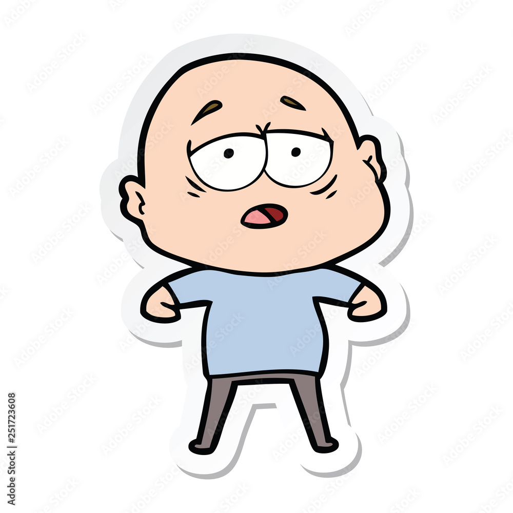 sticker of a cartoon tired bald man sticker of a cartoon tired bald man