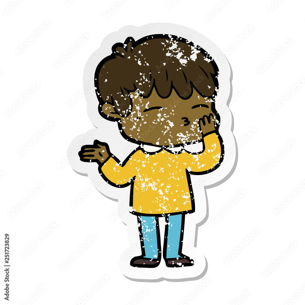 distressed sticker of a cartoon curious boy distressed sticker of a cartoon curious boy