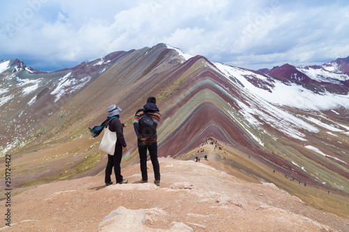 RAINBOW mountain PERU-December 20 , 2018 ,panoramic view,Vinicunca,tourists and locals,, Seven Colors Mountain,Seven Colors Mountain,Trekking,Cusco, Perú.