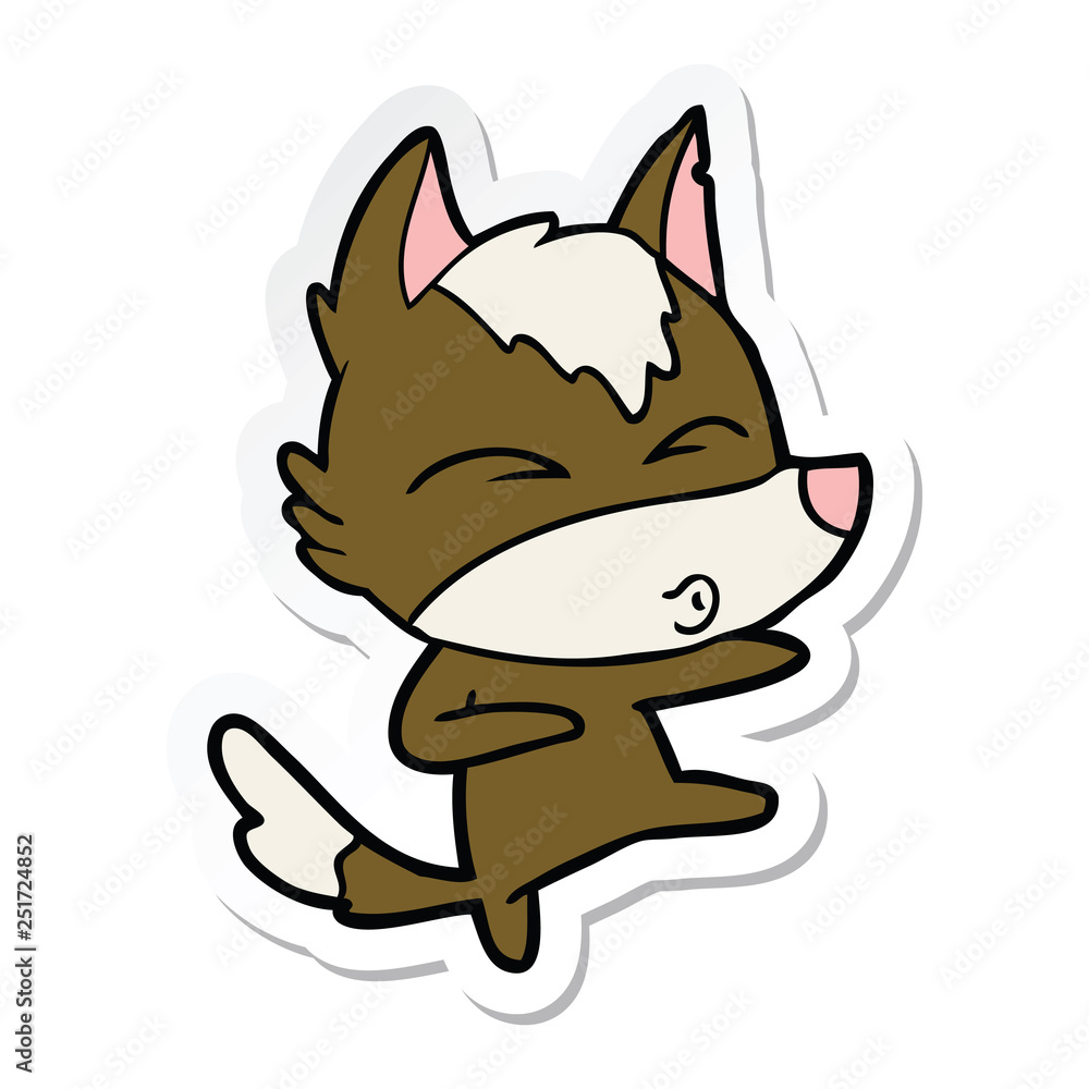 sticker of a cartoon wolf whistling