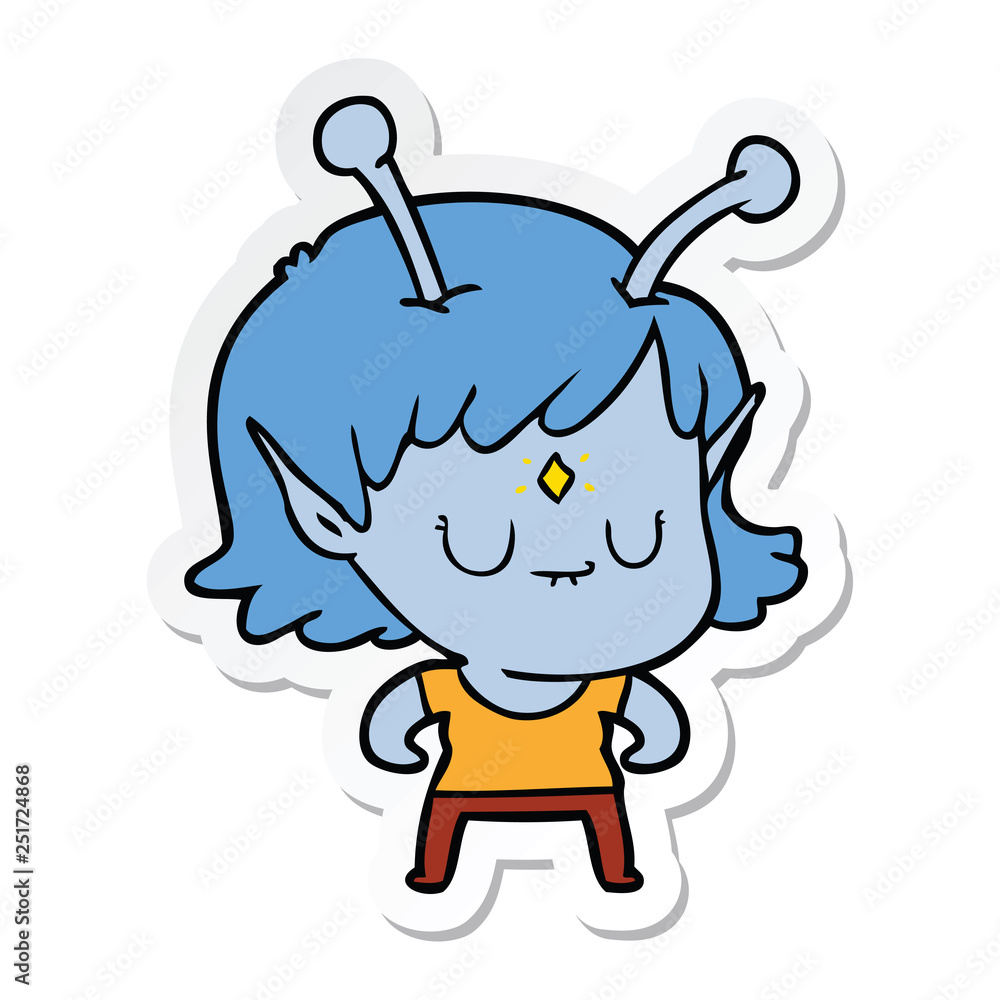 sticker of a cartoon alien girl sticker of a cartoon alien girl