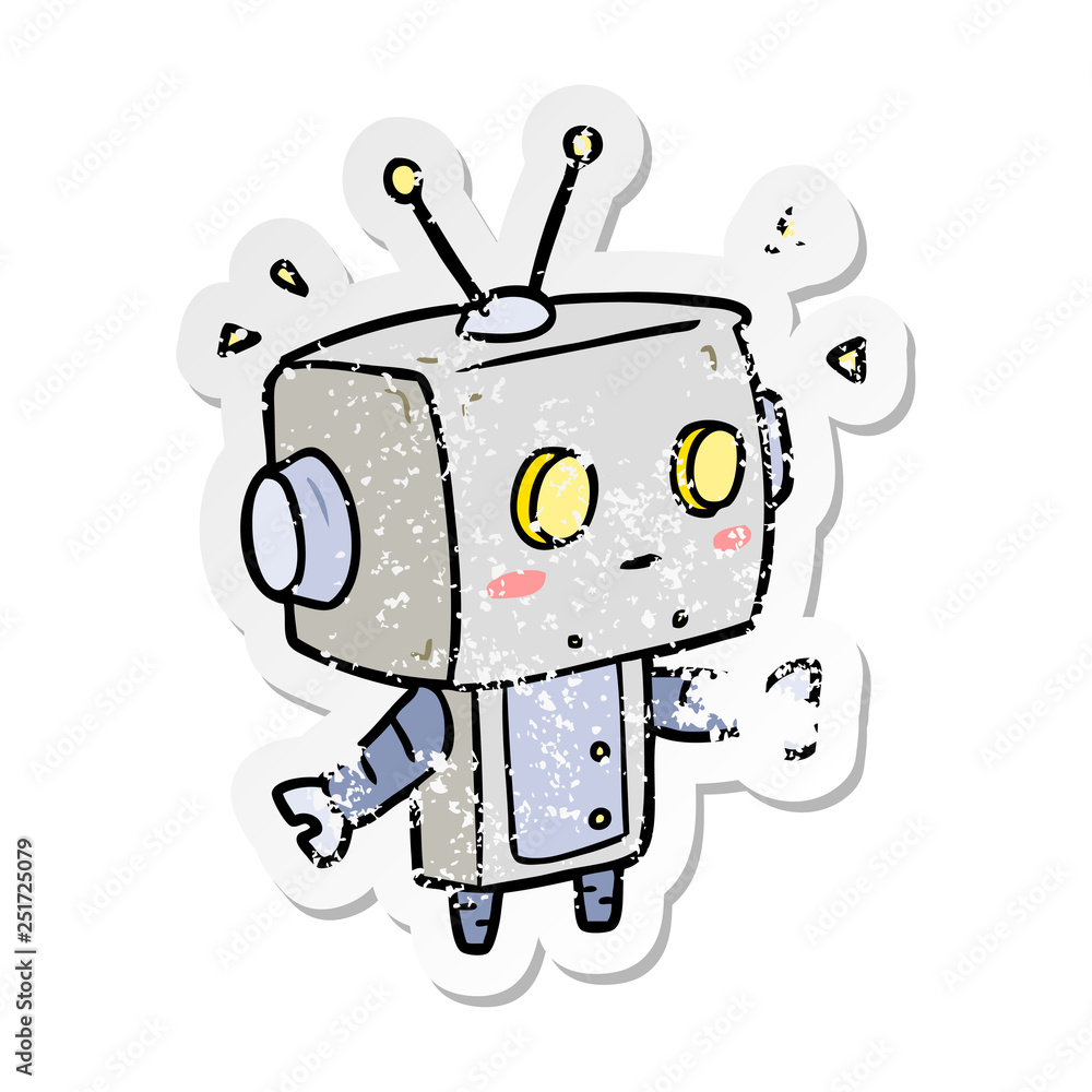 distressed sticker of a cartoon robot distressed sticker of a cartoon robot