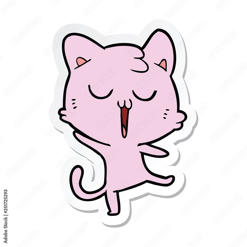 sticker of a cartoon cat singing