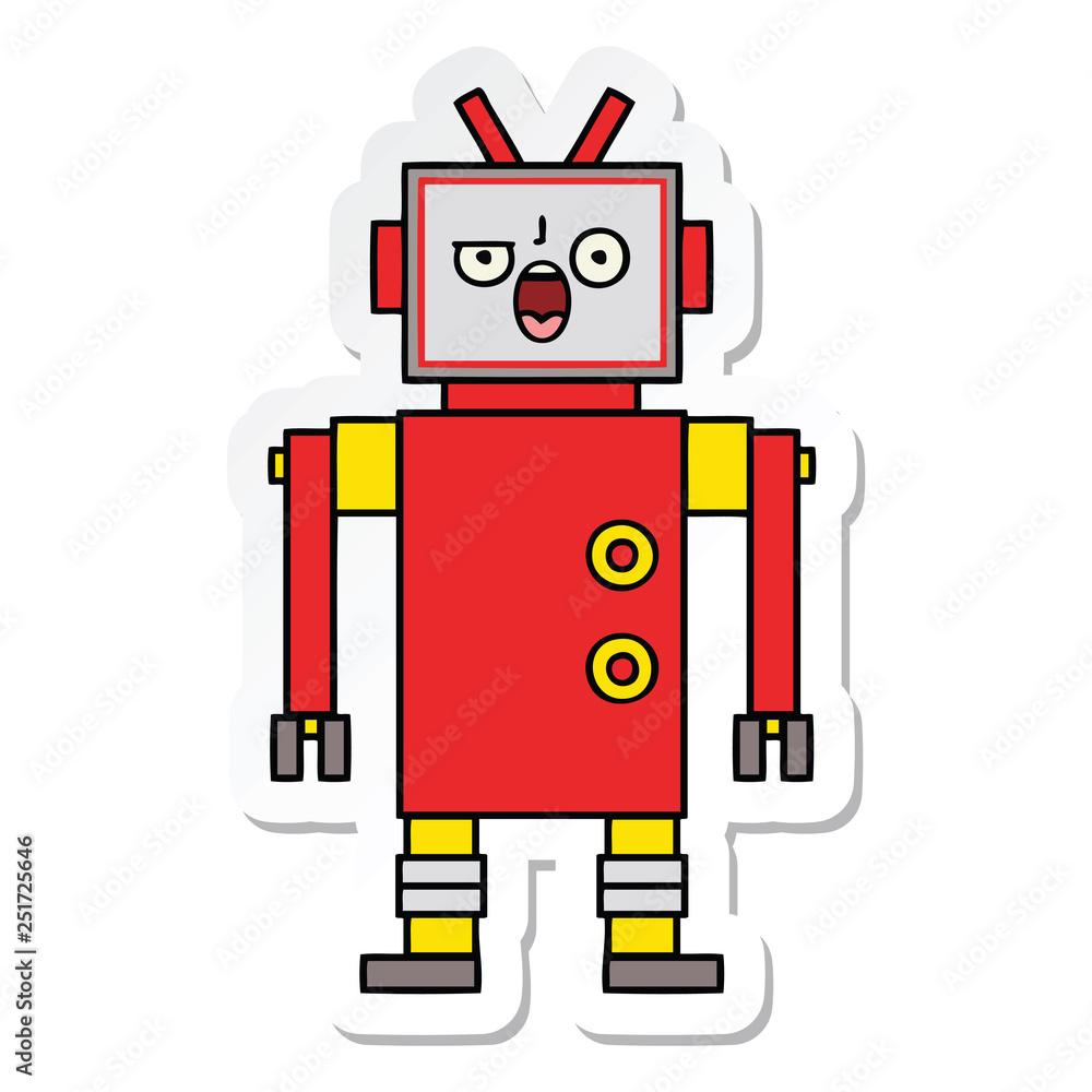 sticker of a cute cartoon angry robot