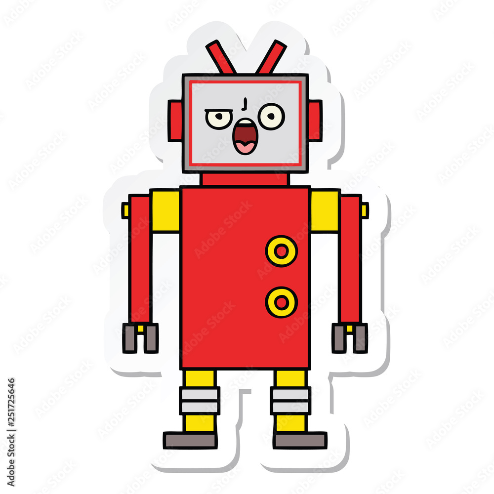 sticker of a cute cartoon angry robot sticker of a cute cartoon angry robot