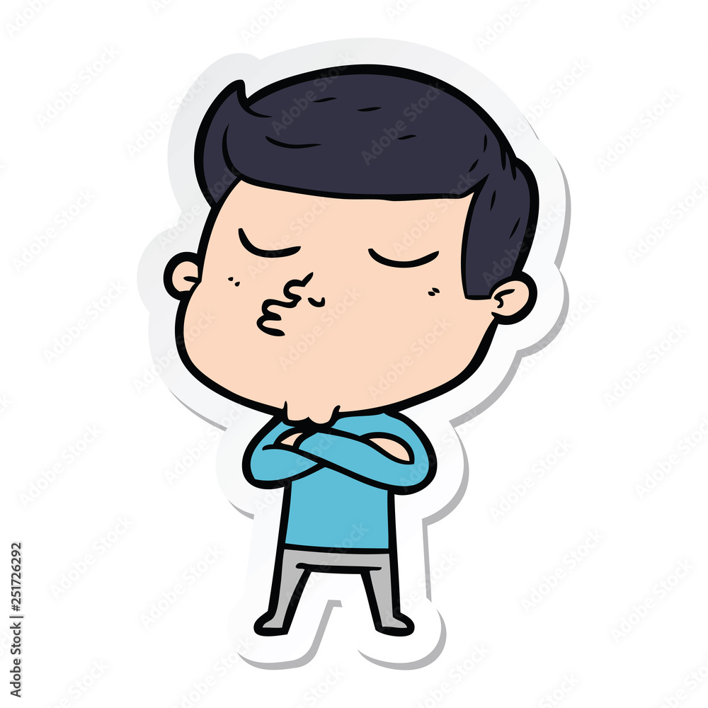 sticker of a cartoon model guy pouting