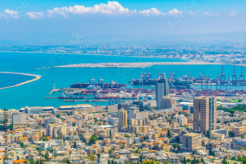 Aerial view of port of Haifa, Israel photo