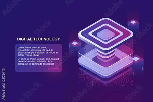 Personal data protection, server room, datacenter concept, bigdata processing isometric vector, futusristic digital technology