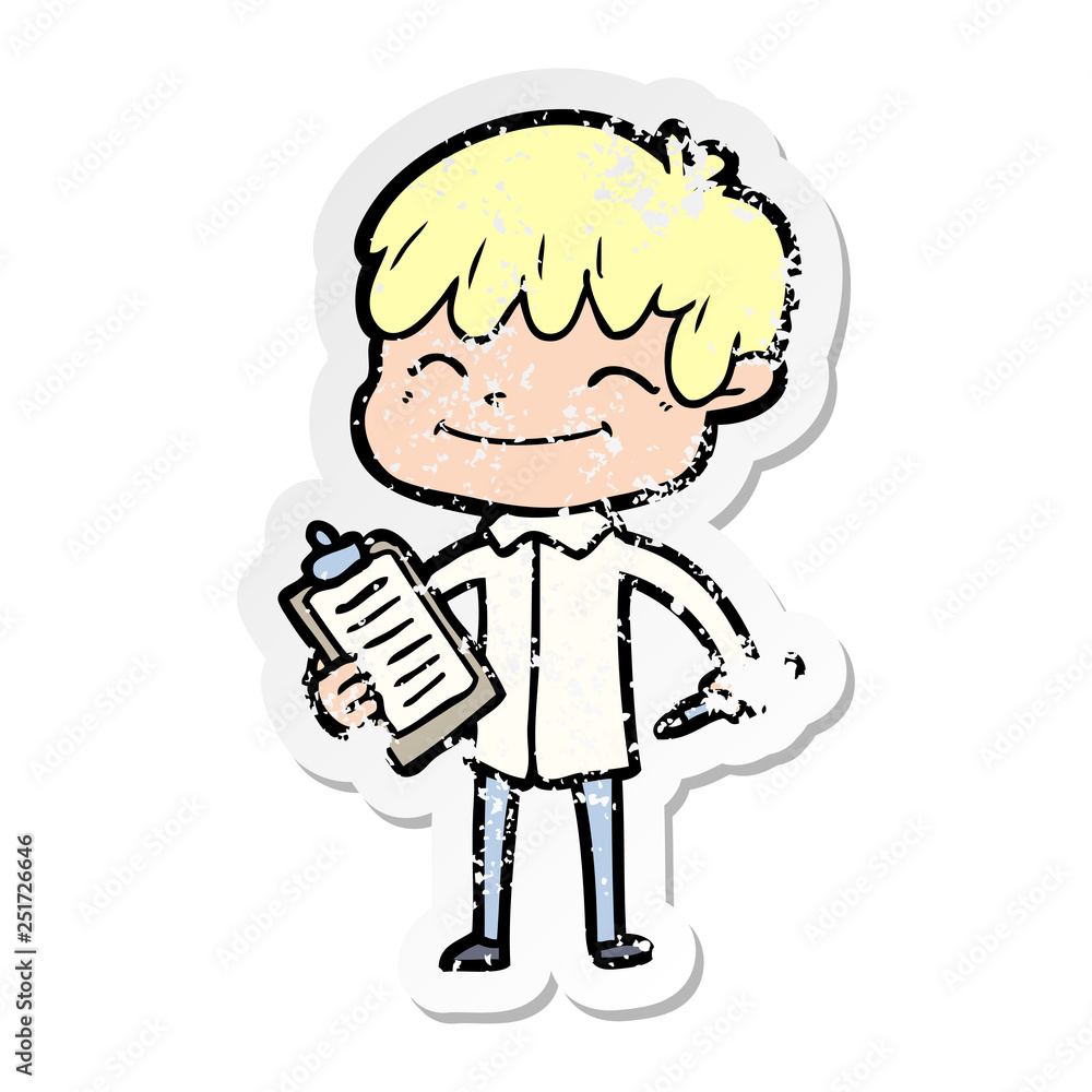 distressed sticker of a cartoon happy boy distressed sticker of a cartoon happy boy