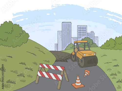 Road construction graphic color city landscape sketch illustration vector