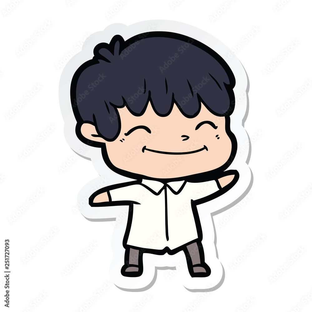 sticker of a cartoon happy boy sticker of a cartoon happy boy