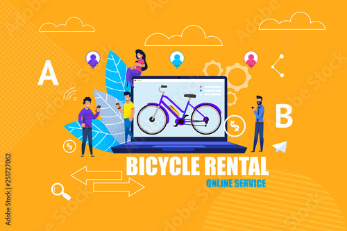 Flat Banner Bicycle Rental Online Service App.