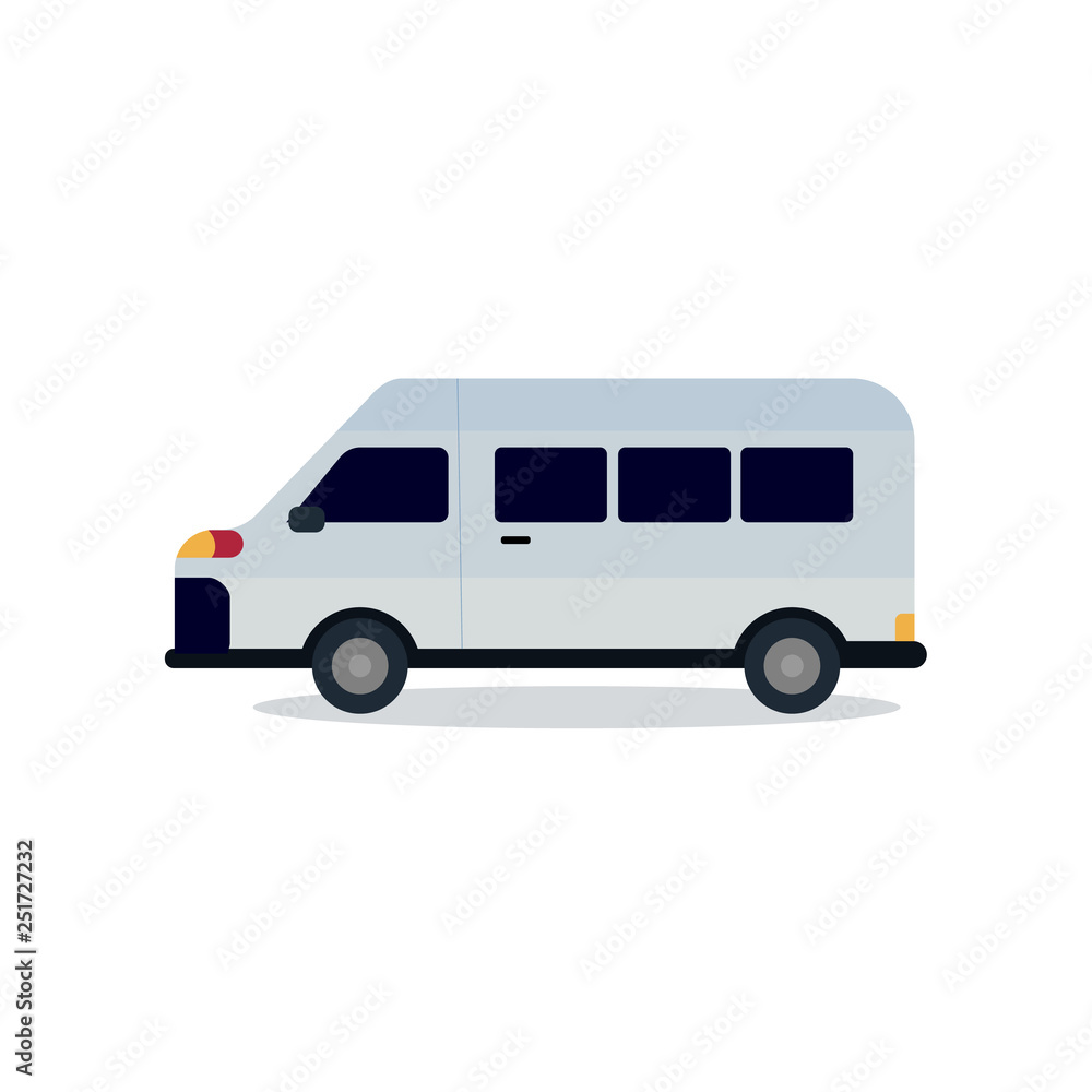 Cute van design with isolated white vector.Mini bus flat style.Travel Car concept.