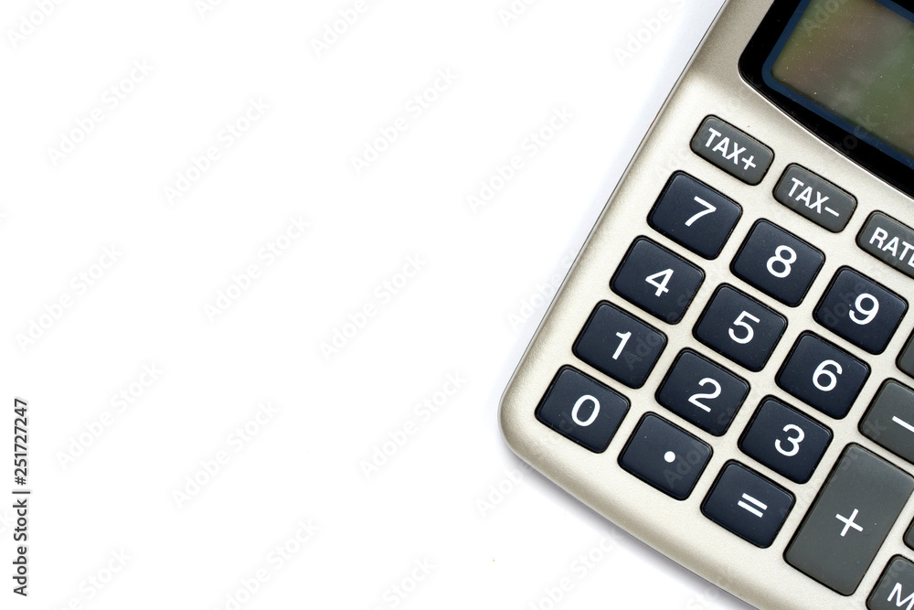calculator with tax plus and minus buttons isolated on white background