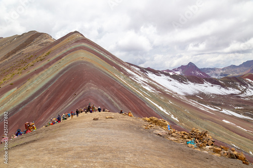 RAINBOW mountain PERU-December 20   2018  panoramic view Vinicunca tourists and locals   Seven Colors Mountain Seven Colors Mountain Trekking Cusco  Per  .