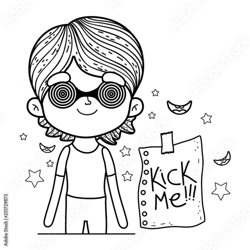 little boy with spiral glasses fools day celebration