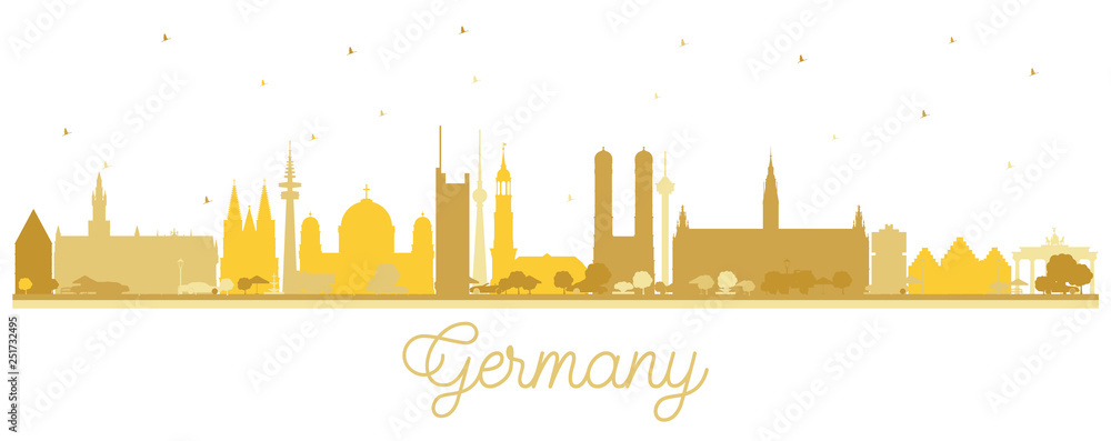 Germany City Skyline Silhouette with Golden Buildings.