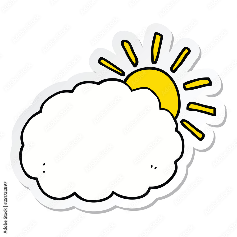 sticker of a cartoon sun and cloud symbol sticker of a cartoon sun and cloud symbol