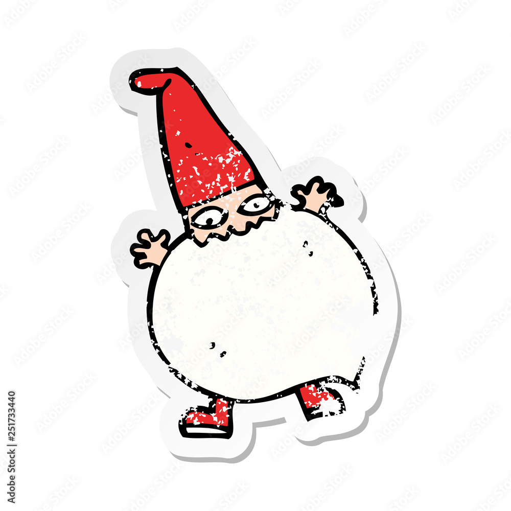 retro distressed sticker of a cartoon tiny santa