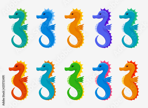 Set of Seahorses on White Background