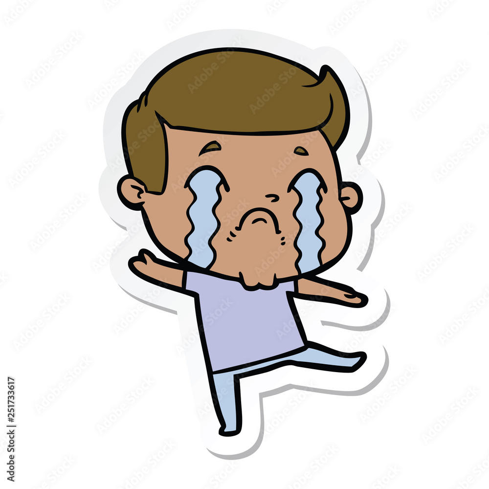 sticker of a cartoon man crying