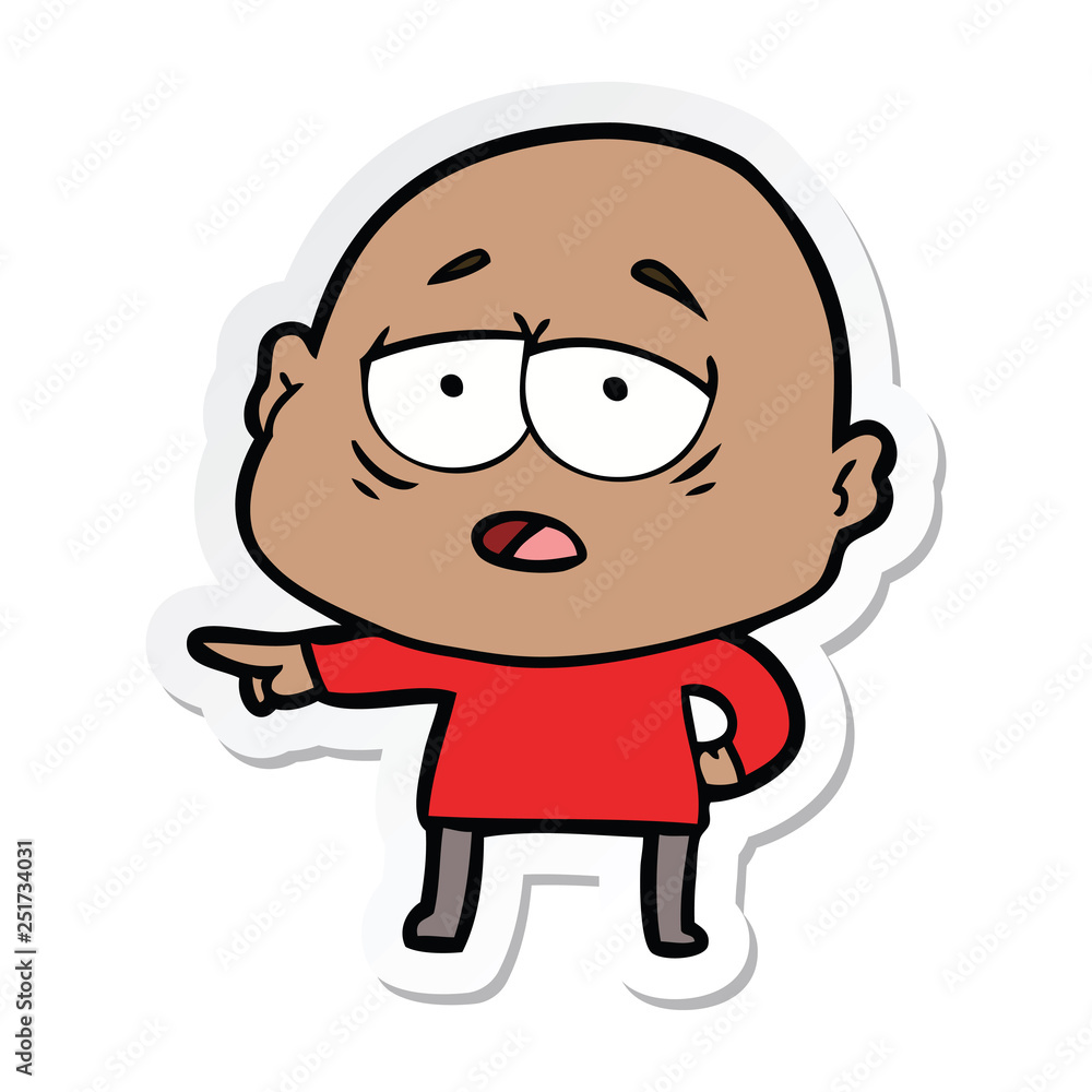 sticker of a cartoon tired bald man