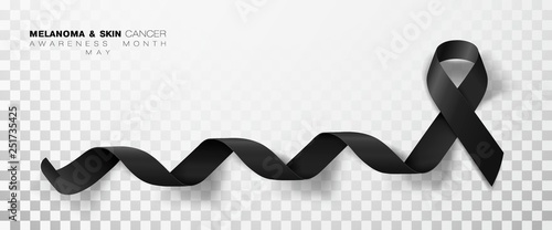 Melanoma and Skin Cancer Awareness Month. Black Color Ribbon Isolated On Transparent Background. Vector Design Template For Poster.