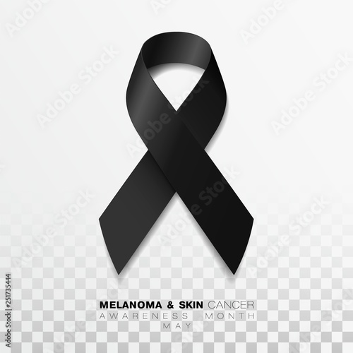 Melanoma and Skin Cancer Awareness Month. Black Color Ribbon Isolated On Transparent Background. Vector Design Template For Poster.
