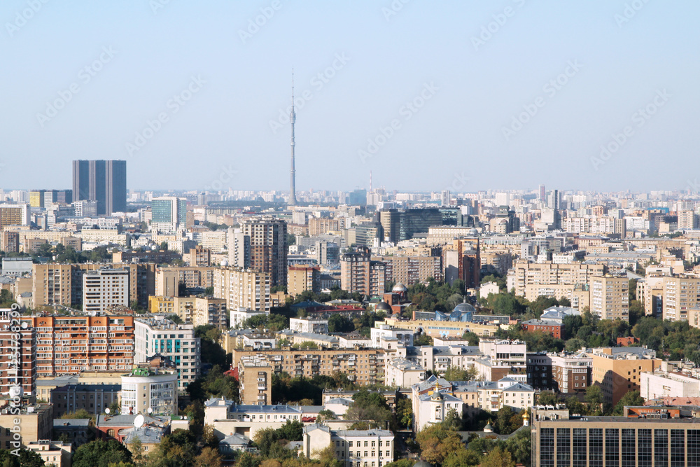 View from Hotel Ukraine in Moscow to city center and Ostankino tower