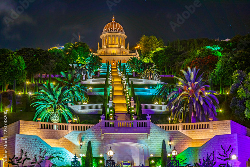 фотографія Night view of Bahai gardens in Haifa, Israel