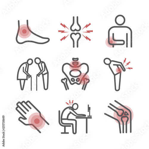Joint pain. Icons set. Vector signs for web graphics.