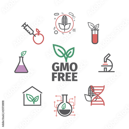 GMO banner. Genetically modified organism. Line icons set. Vector signs for web graphics.