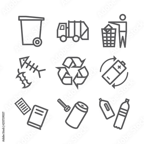 Recycling line icons. Waste sorting set. Vector illustration.