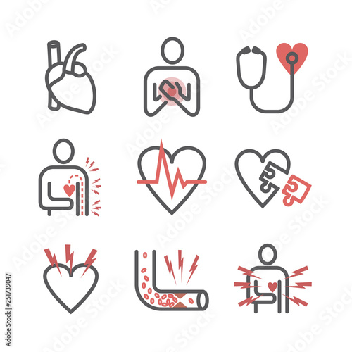 Angina pectoris line icons. Symptoms. Vector signs for web graphics.
