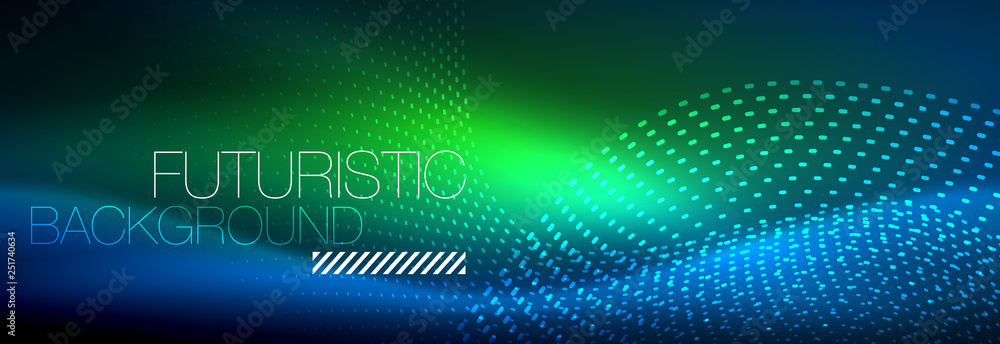 Glowing abstract wave on dark, shiny motion, magic space light. Vector techno abstract background Glowing abstract wave on dark, shiny motion, magic space light. Vector techno abstract background
