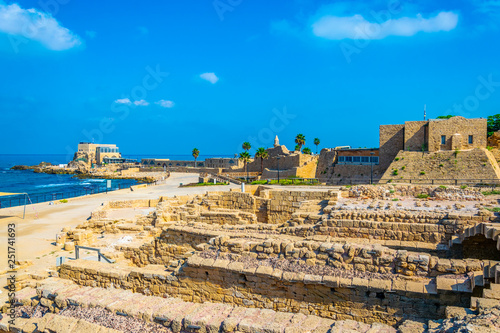 Ruins of ancient bathhouse at Caesarea in Israel photo