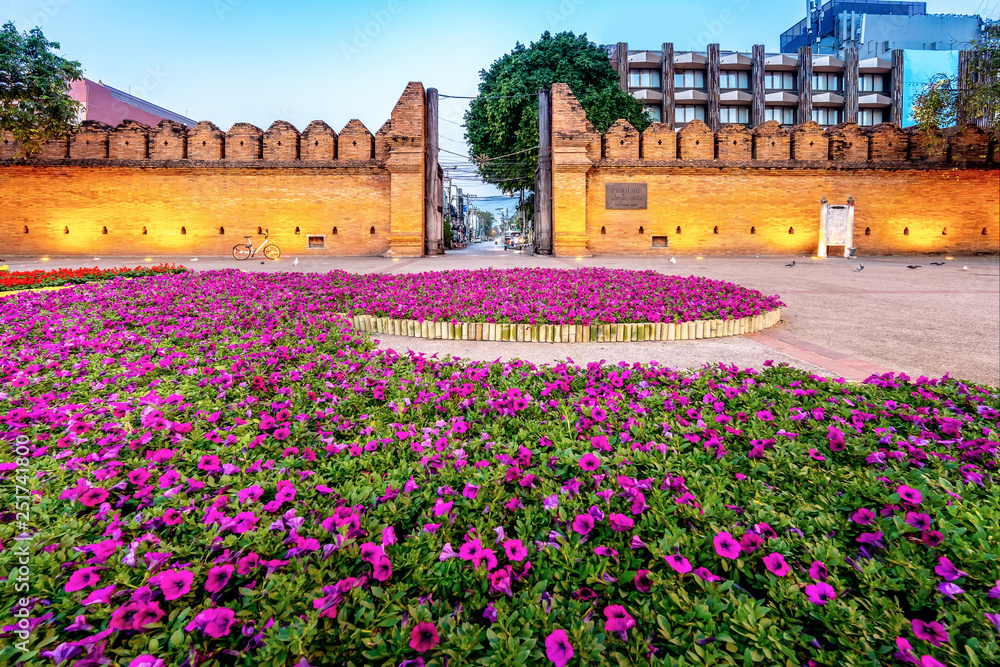 Tha Phae Gate of old city in Chiang Mai, Thailand.