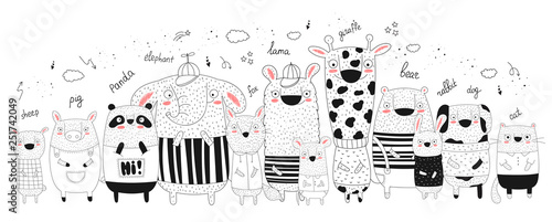 Vector collection of doodle funny animals