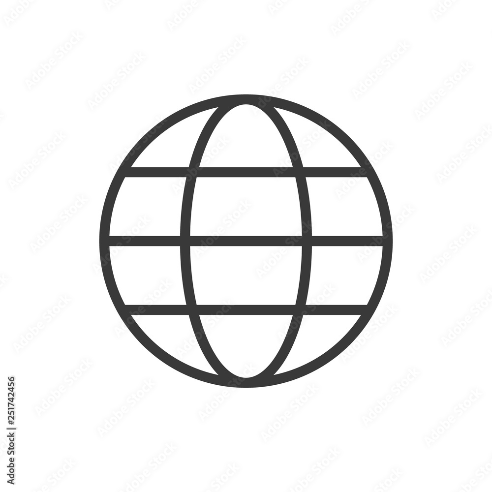 Global vector icon, Round ball, grid. Line outline thin flat design sign for web, website, mobile app Global vector icon, Round ball, grid. Line outline thin flat design sign for web, website, mobile app